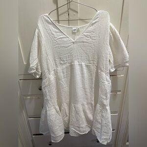 NWT GAP XXL White Gauzy Cotton V-Neck Tiered Mini Dress